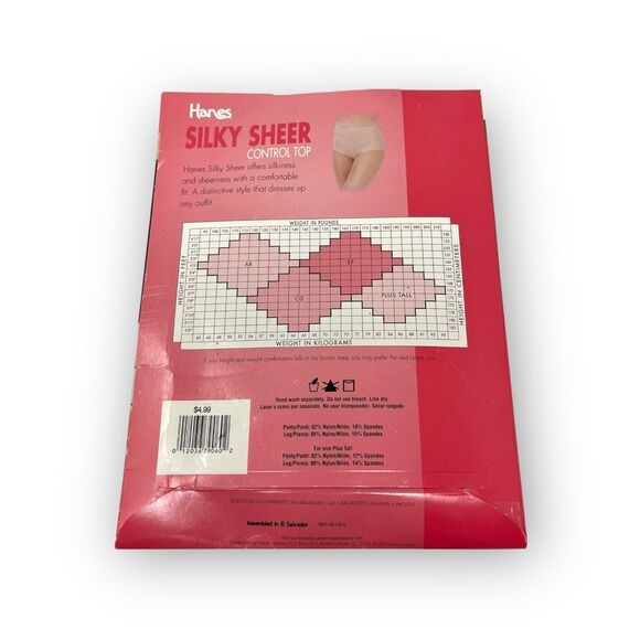 Hanes Silky Sheer Control Top Tights Nylon Style OG071 Sandalfoot Sz EF Natural - Picture 3 of 8